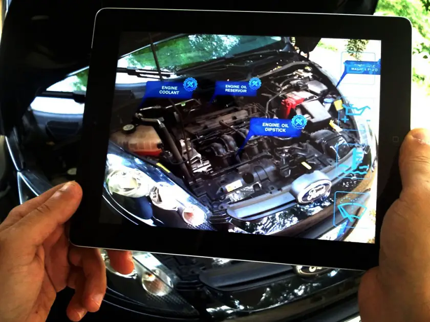 AR app showing vehicle parts for maintenance
